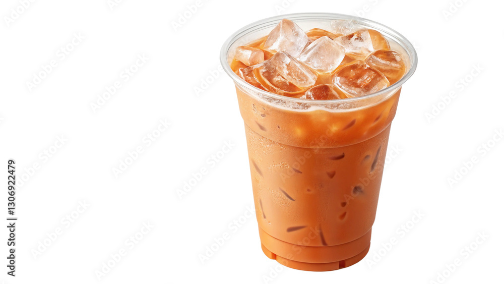 One glass of Thai tea with ice isolated.