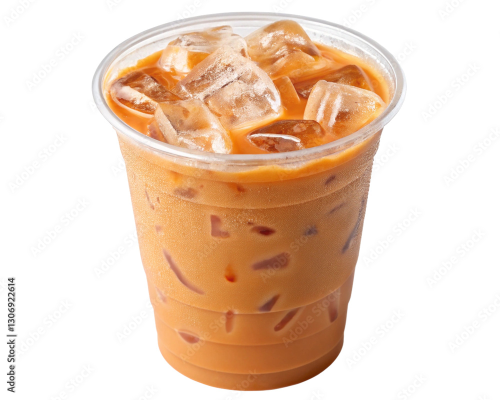 One glass of Thai tea with ice isolated.
