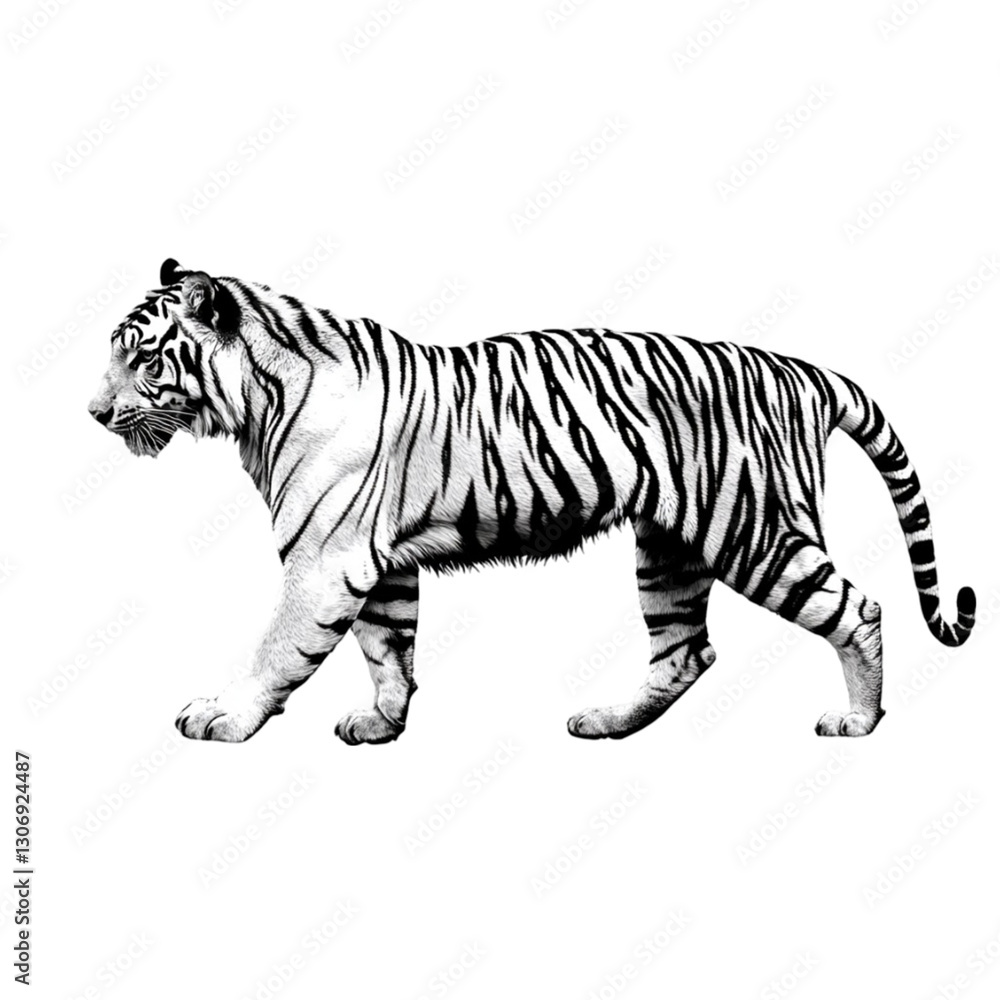 Naklejka premium Majestic White Tiger: Walking, Black Background, Wildlife Image