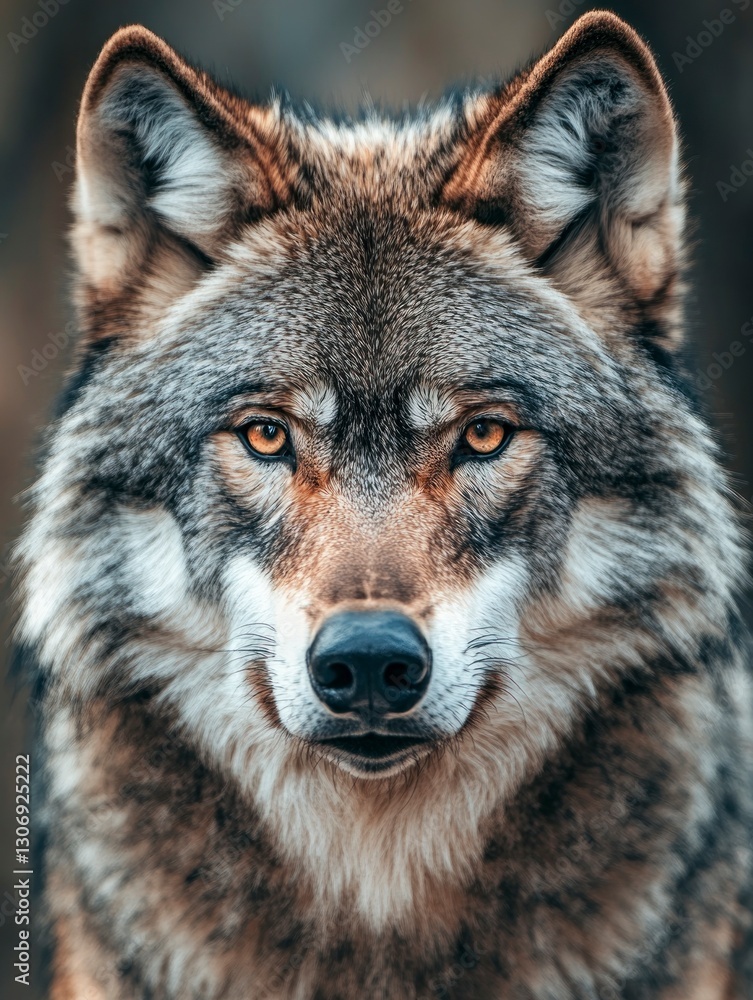 Close-up of Majestic Gray Wolf Staring Directly at Camera in Nature Close-up of Majestic Gray Wolf Staring Directly at Camera in Nature