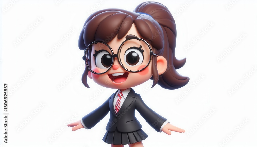 Cheerful animated character in formal attire studio environment 3d art playful concept Cheerful animated character in formal attire studio environment 3d art playful concept