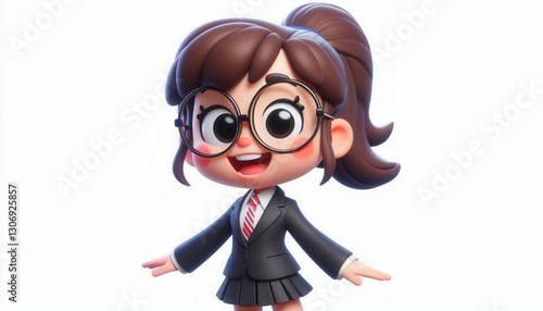Cheerful animated character in formal attire studio environment 3d art playful concept