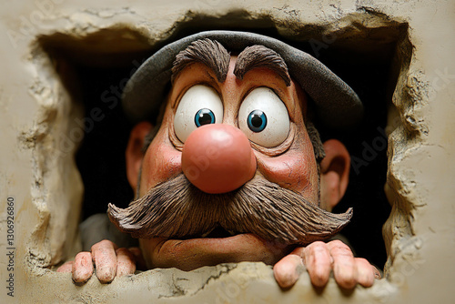 A humorous scene of a nosy next-door neighbor, playful and exaggerated, everyday scene.