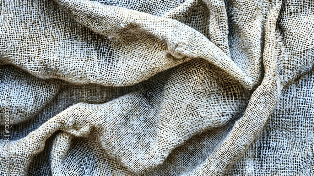 Fototapeta premium Textured burlap fabric background, crumpled, close-up, studio shot, rustic design element