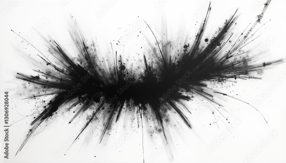 Obraz premium Black ink explosion with splatter effect on white background