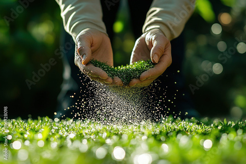 A person fertilizing a lush...