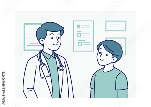 Illustration vectorielle d'un patient avec son docteur