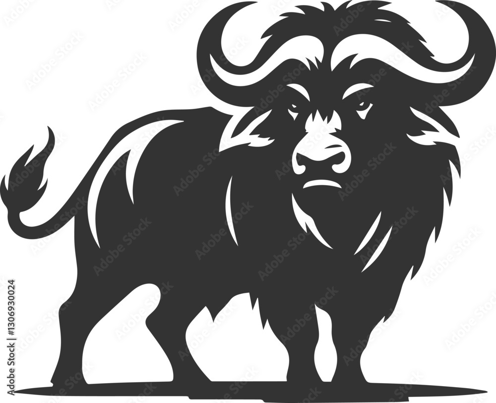 Obraz premium Buffalo turning its head sharply alert animal vector silhouette