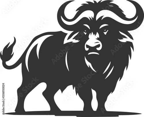 Buffalo turning its head sharply alert animal vector silhouette