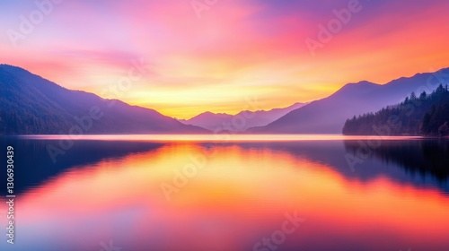 Wallpaper Mural sunset, a tranquil mountain lake reflecting surrounding peaks under a  sky, Torontodigital.ca