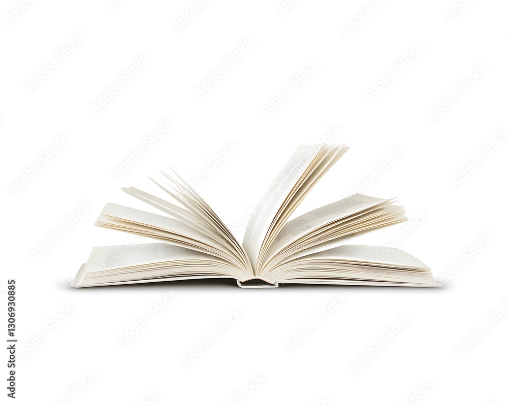 An open book displaying pages against a stark white background An open book displaying pages against a stark white background