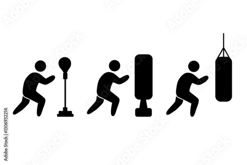 Boxer Training with Punching Bag Icons