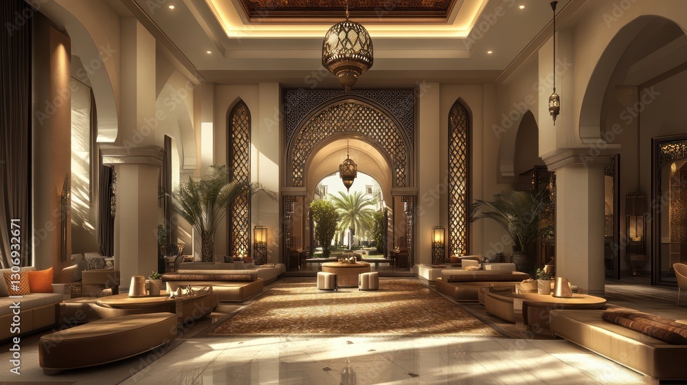 An elegant interior showing traditional architecture with seating areas An elegant interior showing traditional architecture with seating areas