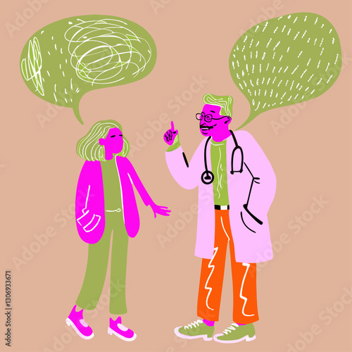 Illustration vectorielle d'un patient avec son docteur