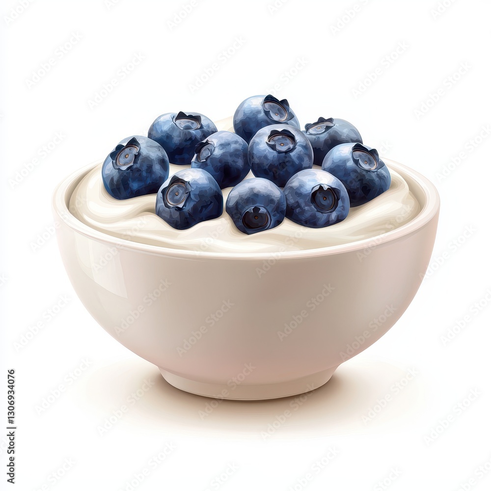 Realistic 3D Icon Cartoon of a Bowl of Creamy Yogurt with Fresh Blueberries isolated on clear white background Realistic 3D Icon Cartoon of a Bowl of Creamy Yogurt with Fresh Blueberries isolated on clear white background