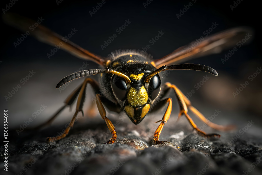 Frelon asiatique resting on a textured surface, displaying its sharp features powerful stance and bright colors Frelon asiatique resting on a textured surface, displaying its sharp features powerful stance and bright colors