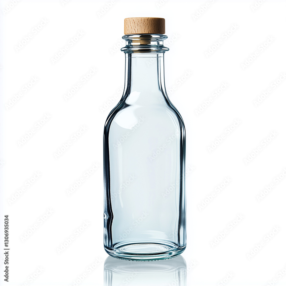 custom made wallpaper toronto digitalSmall transparent glass bottle with minimalist style and realistic reflections isolated on white background