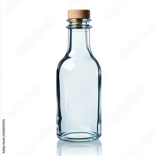 Wallpaper Mural Small transparent glass bottle with minimalist style and realistic reflections isolated on white background Torontodigital.ca