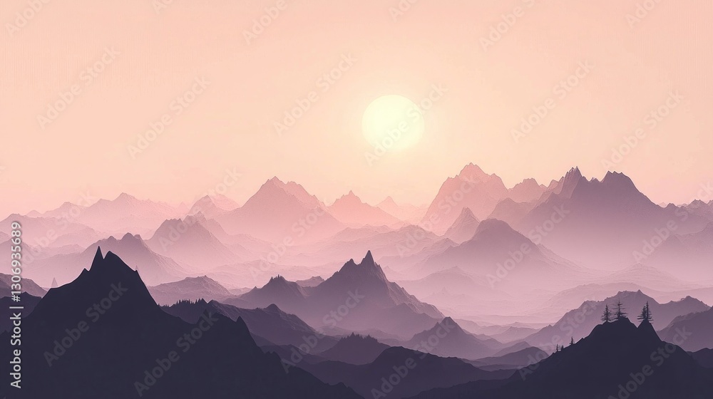 The sun sets behind layers of beautiful mountain ranges in view The sun sets behind layers of beautiful mountain ranges in view