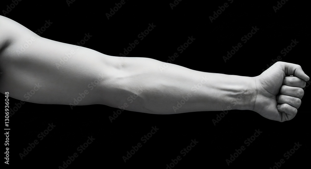 Arm Fist with Power Against Black Background Arm Fist with Power Against Black Background