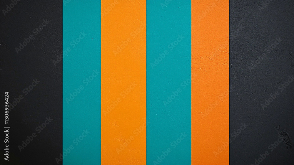 Vibrant stripes of teal, orange, and black paint on a textured wall, showcasing modern design Vibrant stripes of teal, orange, and black paint on a textured wall, showcasing modern design