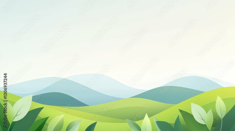 Fototapeta premium tea plantation in a hilly landscape, bright green leaves under a clear sky, serene and ,