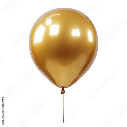 Shiny golden balloon against a transparent background