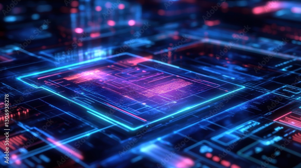 Futuristic Digital Circuit Board with Neon Lights and Abstract Data Patterns Representing Technology and Connectivity in Modern Computing Futuristic Digital Circuit Board with Neon Lights and Abstract Data Patterns Representing Technology and Connectivity in Modern Computing
