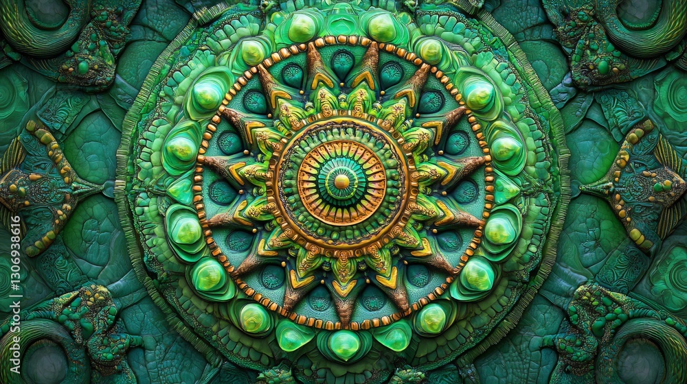 A close-up of an intricate green mandala design, vibrant colors, symmetrical and detailed patterns, spiritual and calming vibe, ultra-detailed, high definition. A close-up of an intricate green mandala design, vibrant colors, symmetrical and detailed patterns, spiritual and calming vibe, ultra-detailed, high definition.