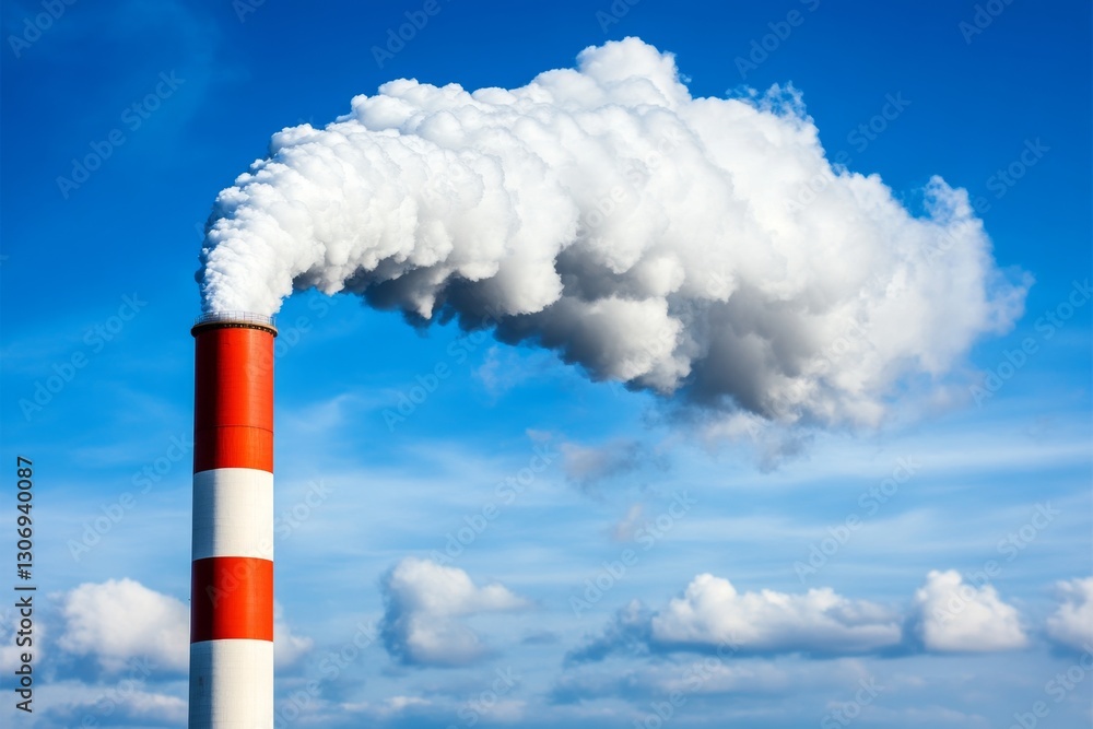A factory pipe releasing a thick cloud of carbon emissions, darkening the atmosphere A factory pipe releasing a thick cloud of carbon emissions, darkening the atmosphere