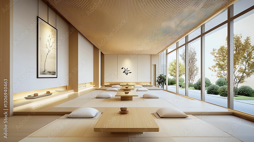 minimalist interior bamboo furniture, texture. A serene, minimalist interior featuring wooden furnishings and large windows, creating a calming atmosphere with natural light and greenery. minimalist interior bamboo furniture, texture. A serene, minimalist interior featuring wooden furnishings and large windows, creating a calming atmosphere with natural light and greenery.