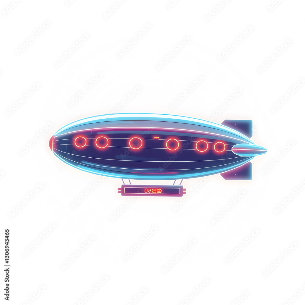 Obraz premium Airplane zeppelin holographic 3D icon. neon symbol vector illustration isolated on white background. Generative AI