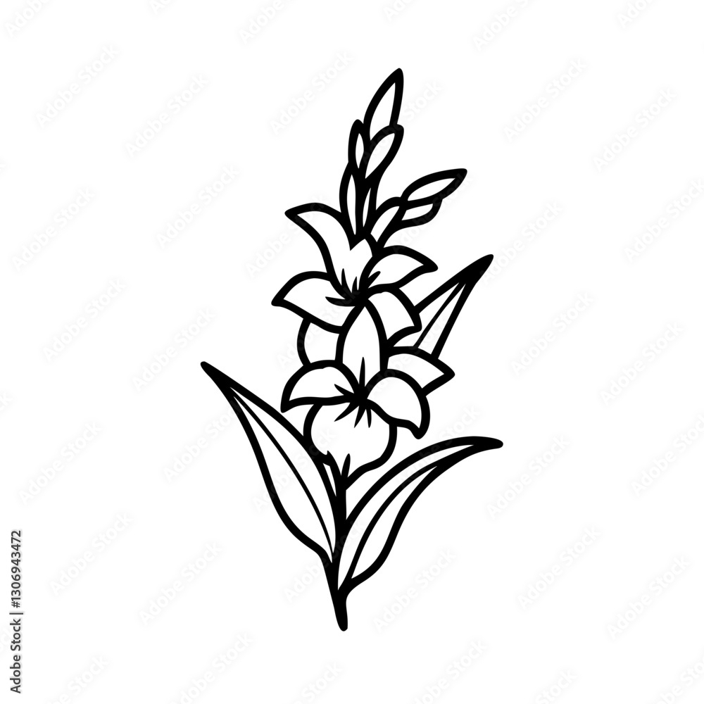 Fototapeta premium Gladiolus flower icon in bloom, botanical beauty concept