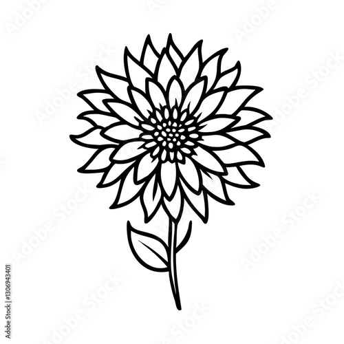 Dahlia flower icon in detailed bloom, floral beauty concept