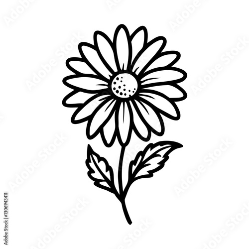Daisy flower icon with leaves, botanical beauty concept