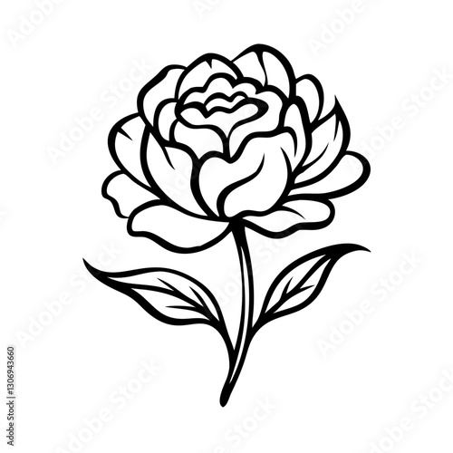 Peony flower icon in bloom, floral art concept