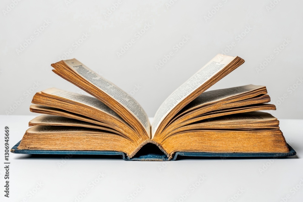 Obraz premium Antique Book with Yellowed Pages on White Surface