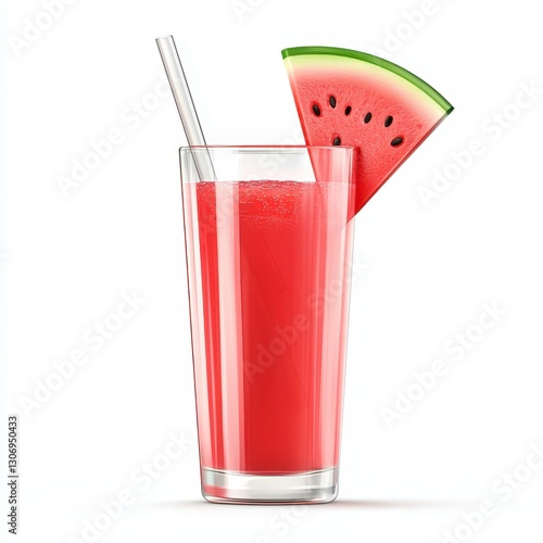 Wallpaper Mural Realistic 3D Icon Cartoon of a Glass of Chilled Watermelon Juice with a Straw isolated on clear white background Torontodigital.ca