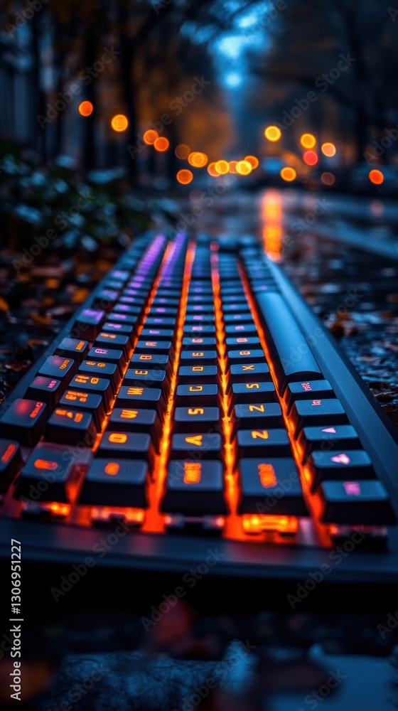Illuminated Keyboard on City Street at Night Illuminated Keyboard on City Street at Night