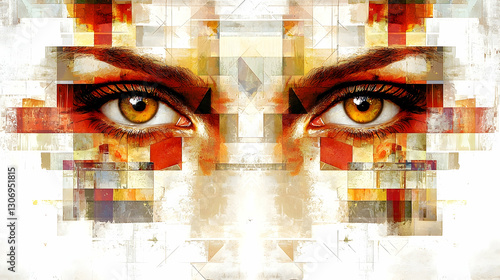 Woman's mirrored eyes with abstract geometric overlay