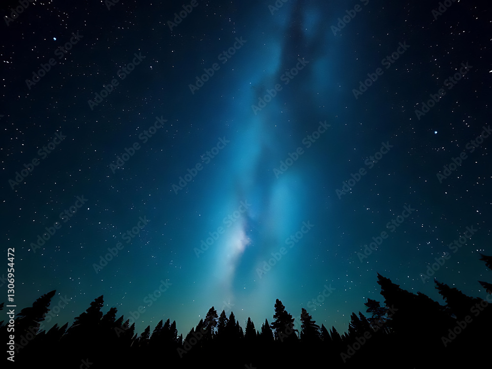 Obraz premium Milky Way Shining Over Silhouette of Trees in Stunning Night Sky