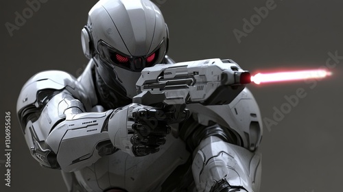 A futuristic sci-fi soldier, laser weapon, advanced armor, intense focus