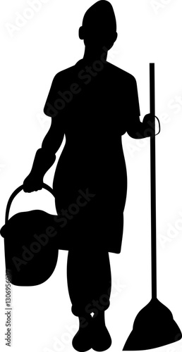 cleaning lady black silhouettes, vector