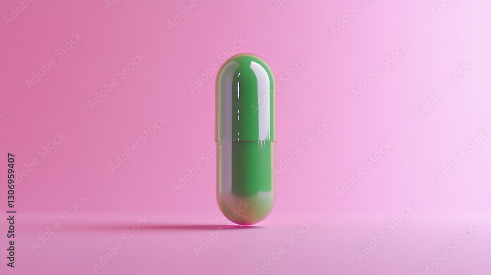 A green vitamin pill placed on a light pink background, fresh and natural, ultra-detailed, 8k A green vitamin pill placed on a light pink background, fresh and natural, ultra-detailed, 8k