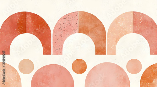 Abstract terracotta arch and circle pattern; textured background; design element for website, print, or social media