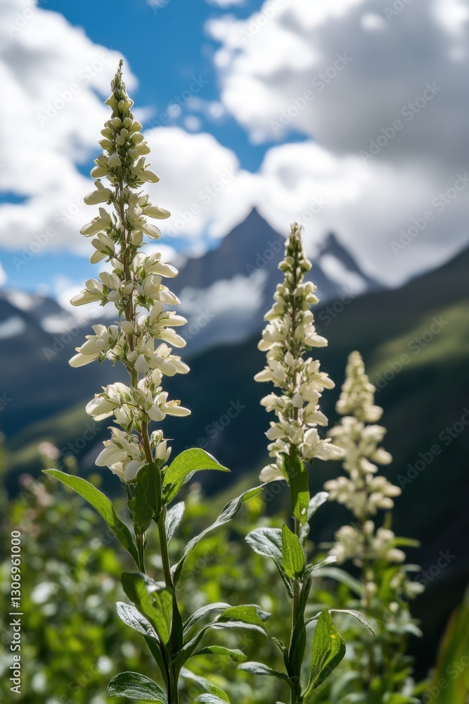 Alpine Wildflowers Blooming in Majestic Mountain Landscape Alpine Wildflowers Blooming in Majestic Mountain Landscape