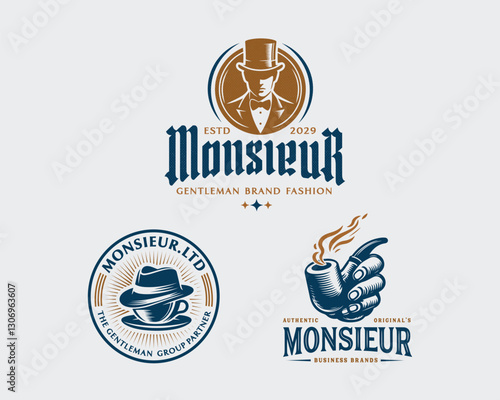 Vintage classic elite monsieur gentleman logo template