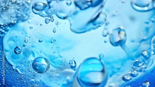 A mesmerizing close-up of a boiling liquid with dynamic swirling patterns, rich blue tones, and intricate bubbles forming, resembling a chemical reaction in motion.