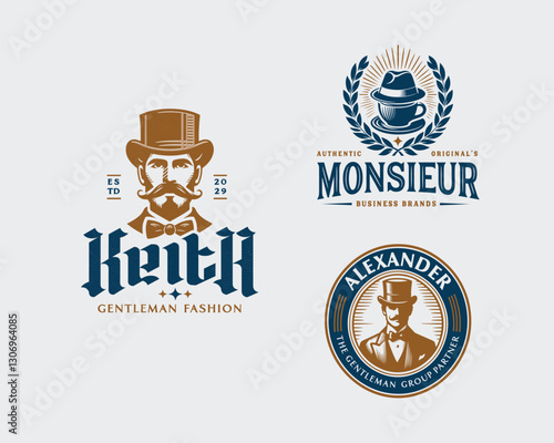 Vintage classic elite monsieur gentleman logo template