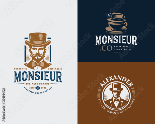 Vintage classic elite monsieur gentleman logo template